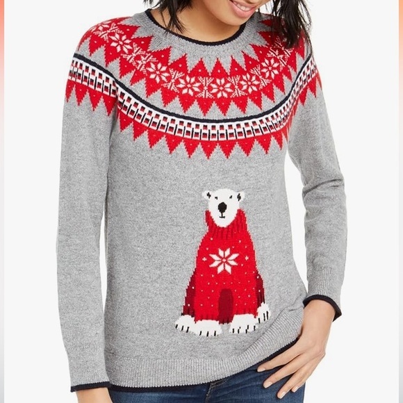 Tommy Hilfiger Fairisle Knit Pullover Polar Bear Holiday Sweater - Picture 2 of 11